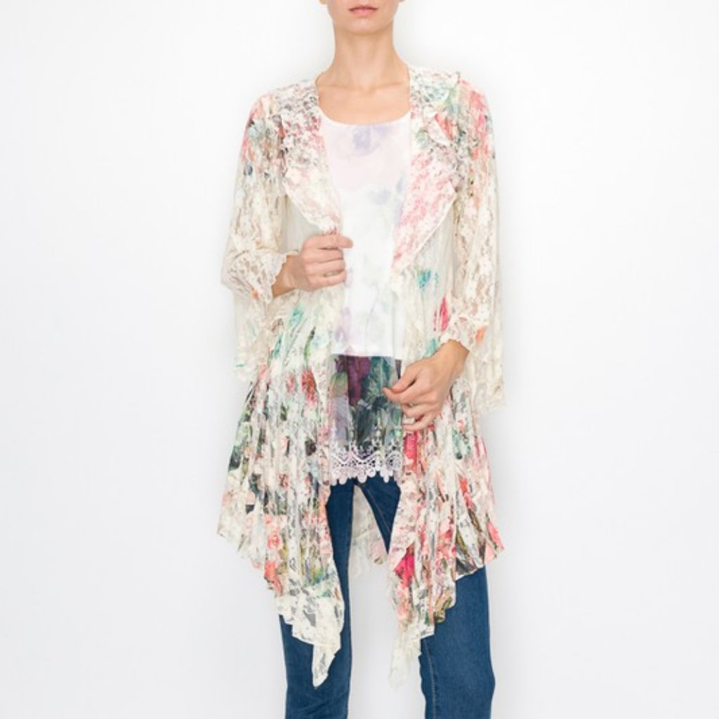 New Origami Designer Bohemian All Lace Cardigan Wrap Bohemian Tunic Roses Sm-3xl